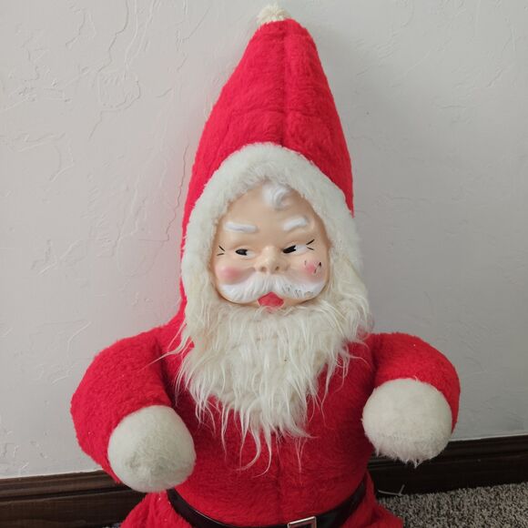 LARGE 41" Store Display Vintage Stuffed Plastic Face Santa Claus Plush - Picture 2 of 9